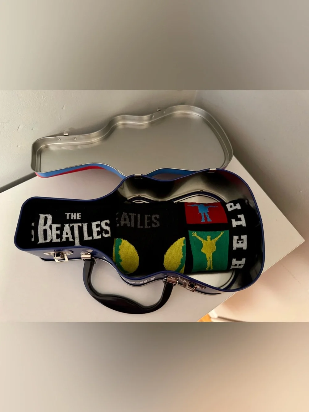The Beatles Guitar Case Tin Box with 3 Pairs Crew Socks Men's Size 7-12